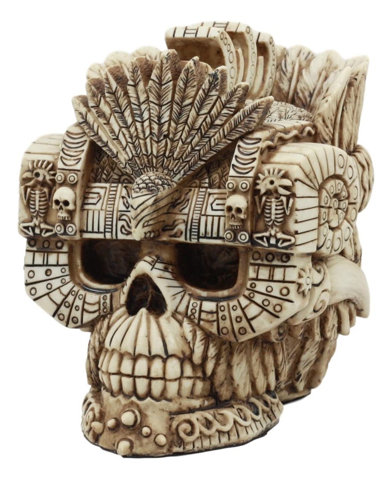 Ebros Gift Ebros Aztec Empire Emperor Montezuma Skull Statue Tenochtitlan King Moctezuma I Halloween Skeleton Cranium Head Figurine - Image 2